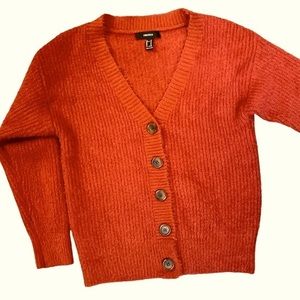 Forever 21 Sweater Womens Red Cardigan Button V Neck Fuzzy Warm Casual |…